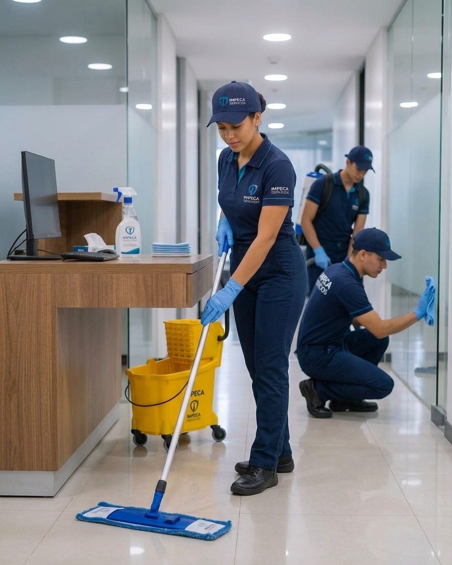 Equipo de Impeca Servicios realizando aseo en oficina