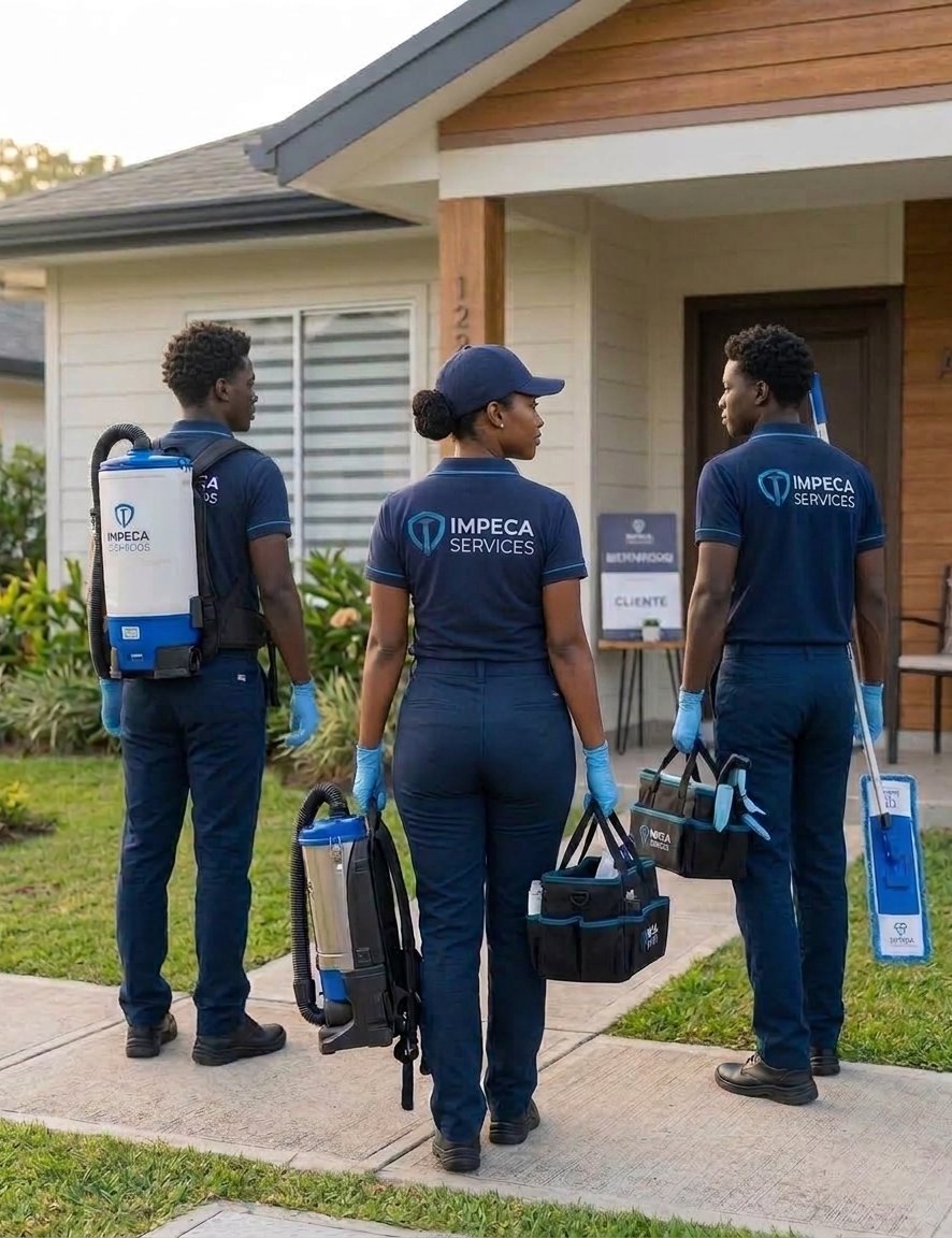 Équipe Impeca Services arrivant chez un client à domicile